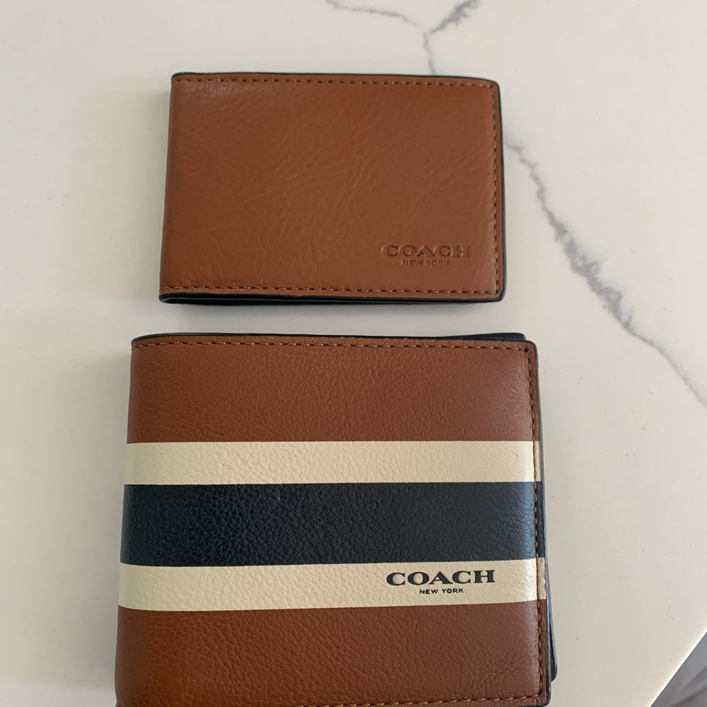 Coach NWT F75086 Compact ID Leather Wallet Saddle